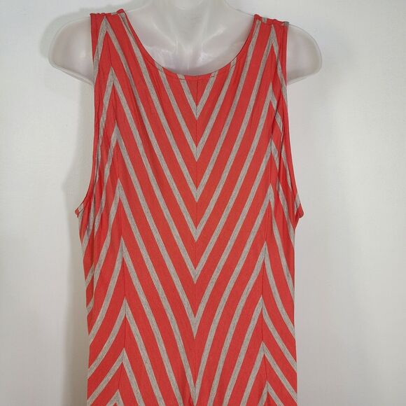 Chelsea & Theodore Mini Dress Womens XL Sleeveless Red Khaki Chevron Striped V - Picture 4 of 6
